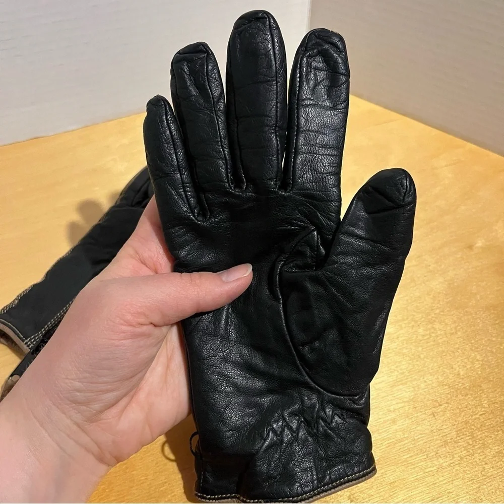 Vintage Fratelli Forino Gloves Size Women 7.5 Black Brown Cashmere Lined Leather